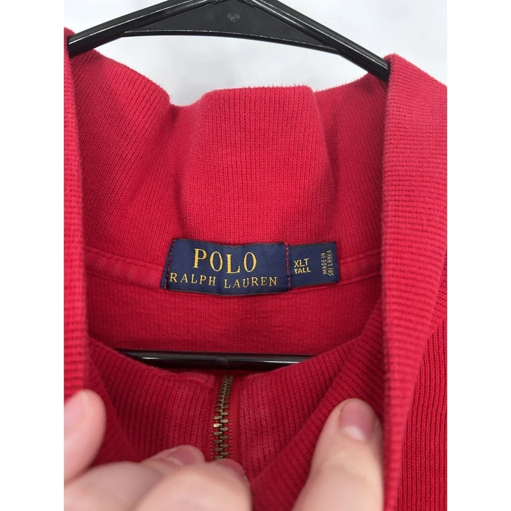 Polo‎ Ralph Lauren Sweater Mens XLT XL Tall Leather Tab Quarter 1/4 Zip Pullover